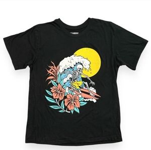 BROOKLYN VERTICAL Black Graphic Crewneck Shirt Skeleton Surfer